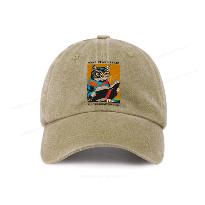 Pagewings Cat Reading Poster Washed Cap