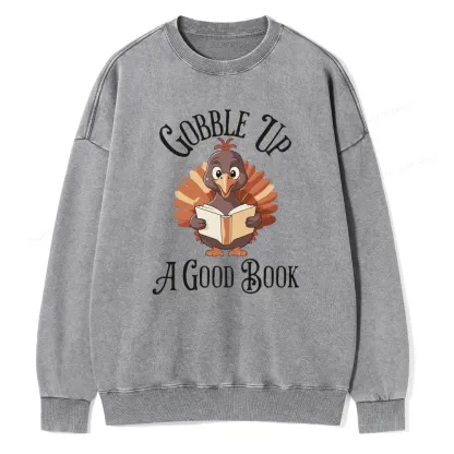 Pagewings Thanksgiving A Good Book  Unisex Washed Sweatshirt