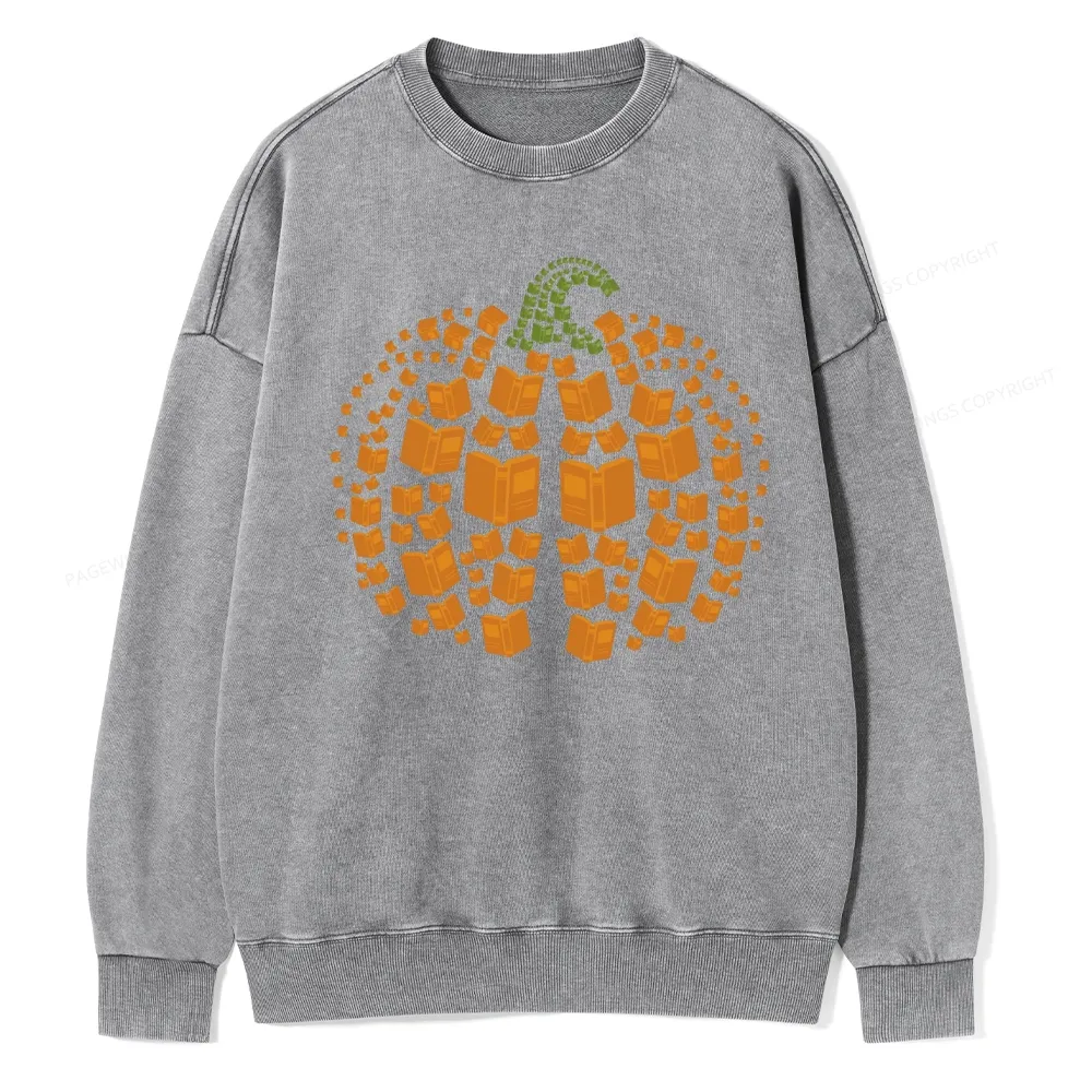 Pagewings Thanksgiving Book Pumpkin Unisex Washed Sweatshirt