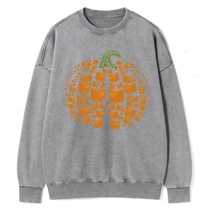Pagewings Thanksgiving Book Pumpkin Unisex Washed Sweatshirt