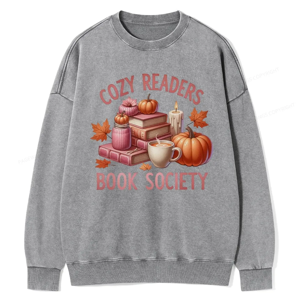 Pagewings Thanksgiving Cozy Readers Book Society Unisex Washed Sweatshirt
