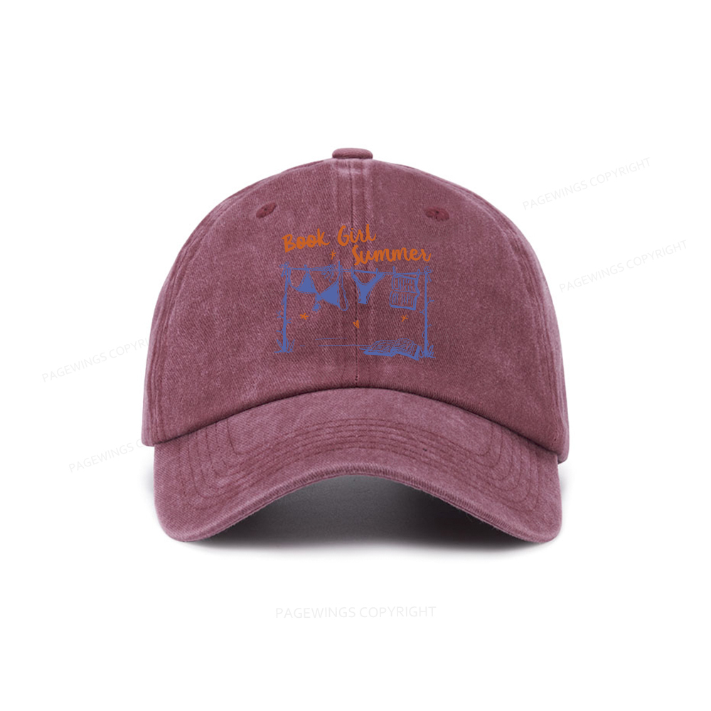 Pagewings Book Girl Summer Bookish Washed Cap