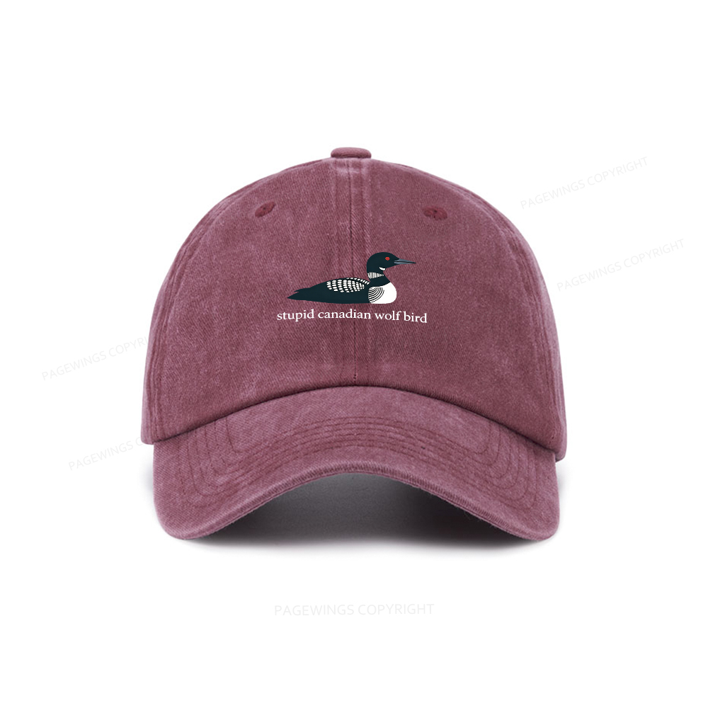 Pagewings Stupid Canadian Wolf Bird Washed Cap
