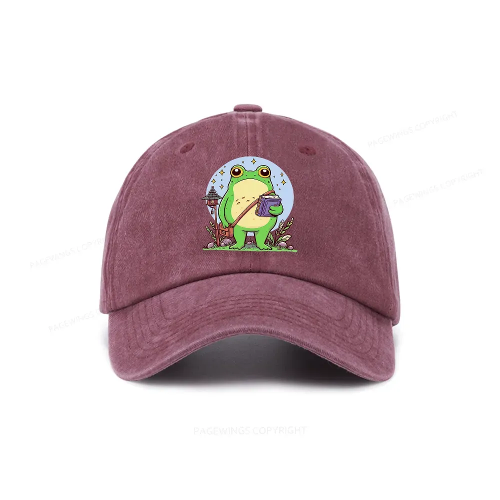 Pagewings Frog Reading Book Washed Cap