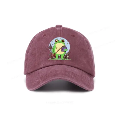 Pagewings Frog Reading Book Washed Cap