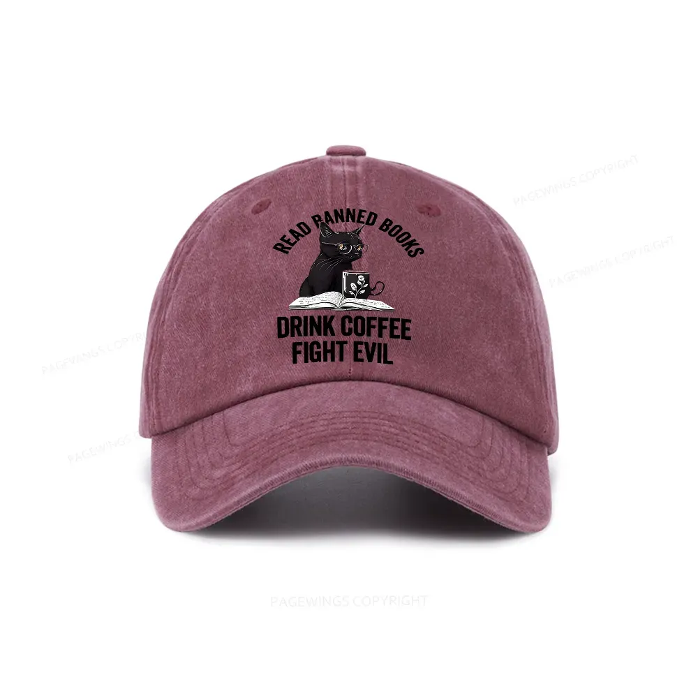 Pagewings Read Books Drink Coffee Fight Evil Washed Cap