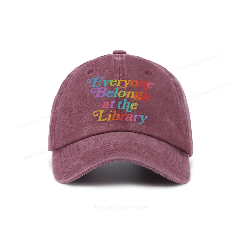 Pagewings Everyone belongs at the library Washed Cap
