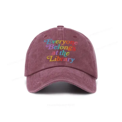 Pagewings Everyone belongs at the library Washed Cap