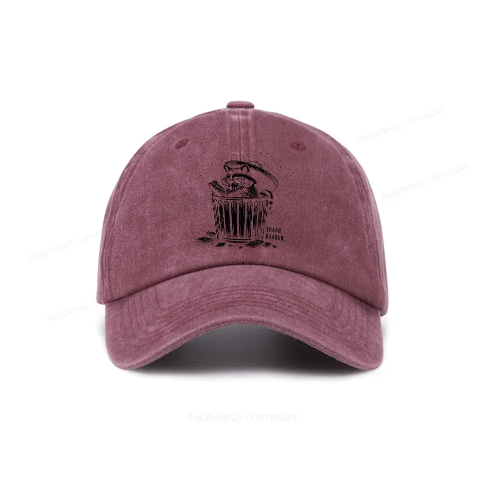 Pagewings Trash Reader Raccoon - Book Quote Washed Cap
