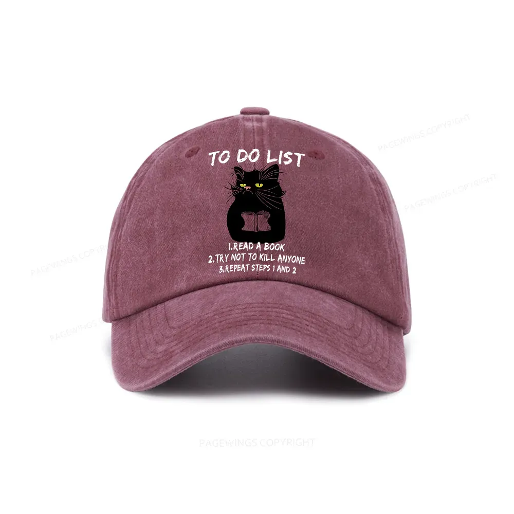 Pagewings Black Cat To Do List Washed Cap