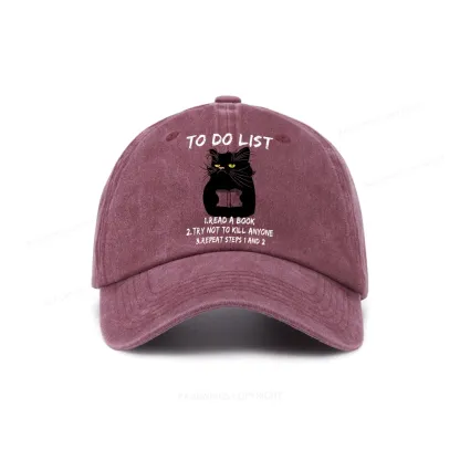 Pagewings Black Cat To Do List Washed Cap