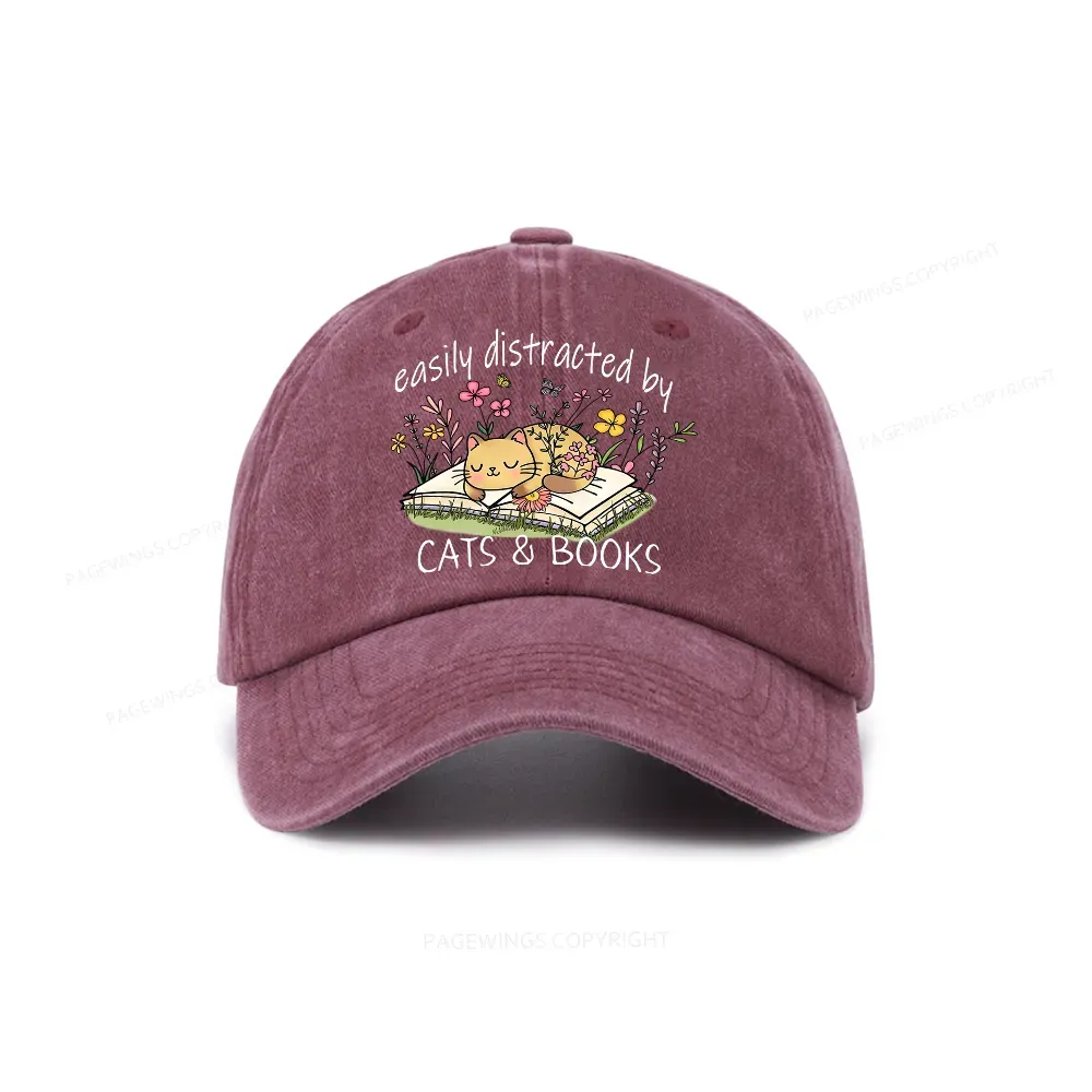 Pagewings Easily Distracted By Cats And Books Washed Cap