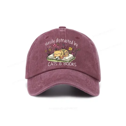 Pagewings Easily Distracted By Cats And Books Washed Cap