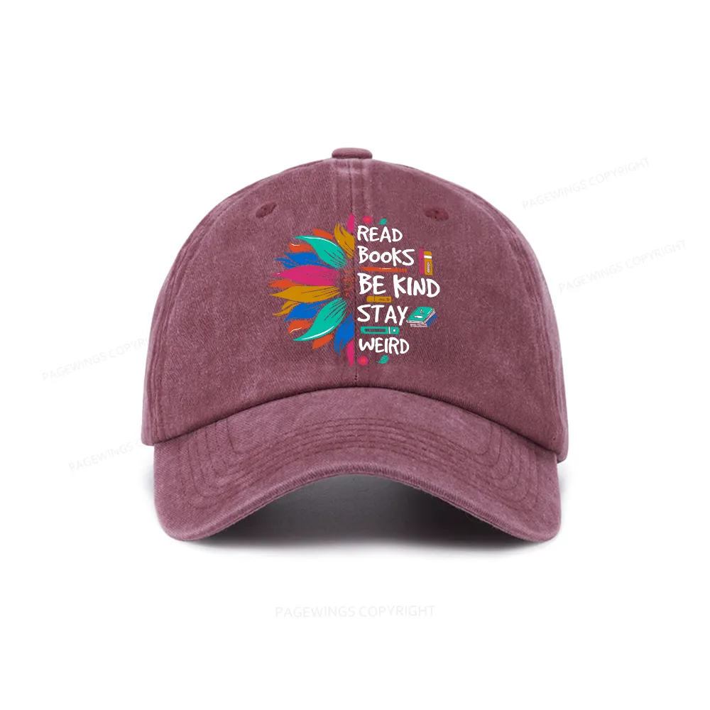 Pagewings Read Books Be Kind Stay Weird on Backpack Washed Cap