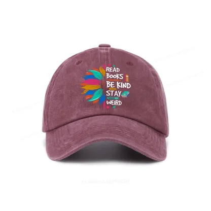 Pagewings Read Books Be Kind Stay Weird on Backpack Washed Cap