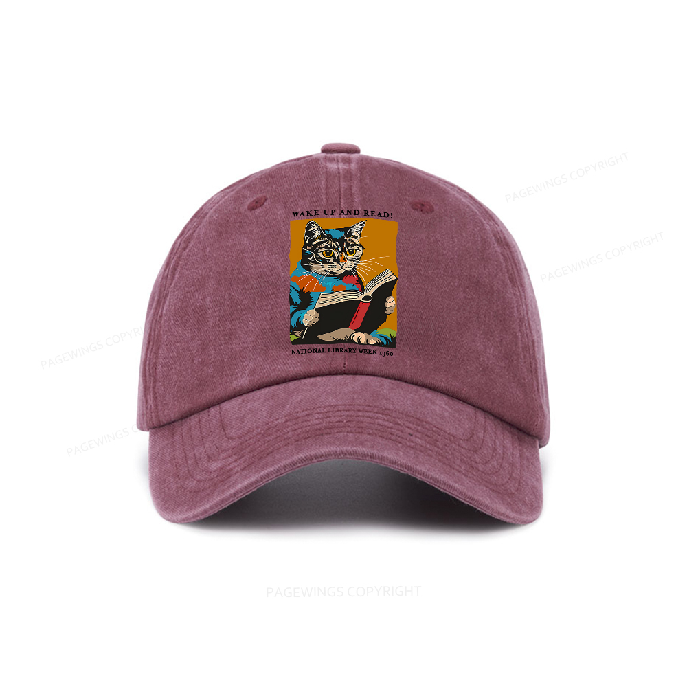 Pagewings Cat Reading Poster Washed Cap