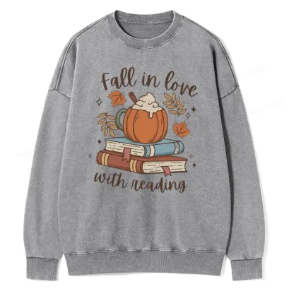 Pagewings Thanksgiving Fall in Love with Reading Unisex Washed Sweatshirt