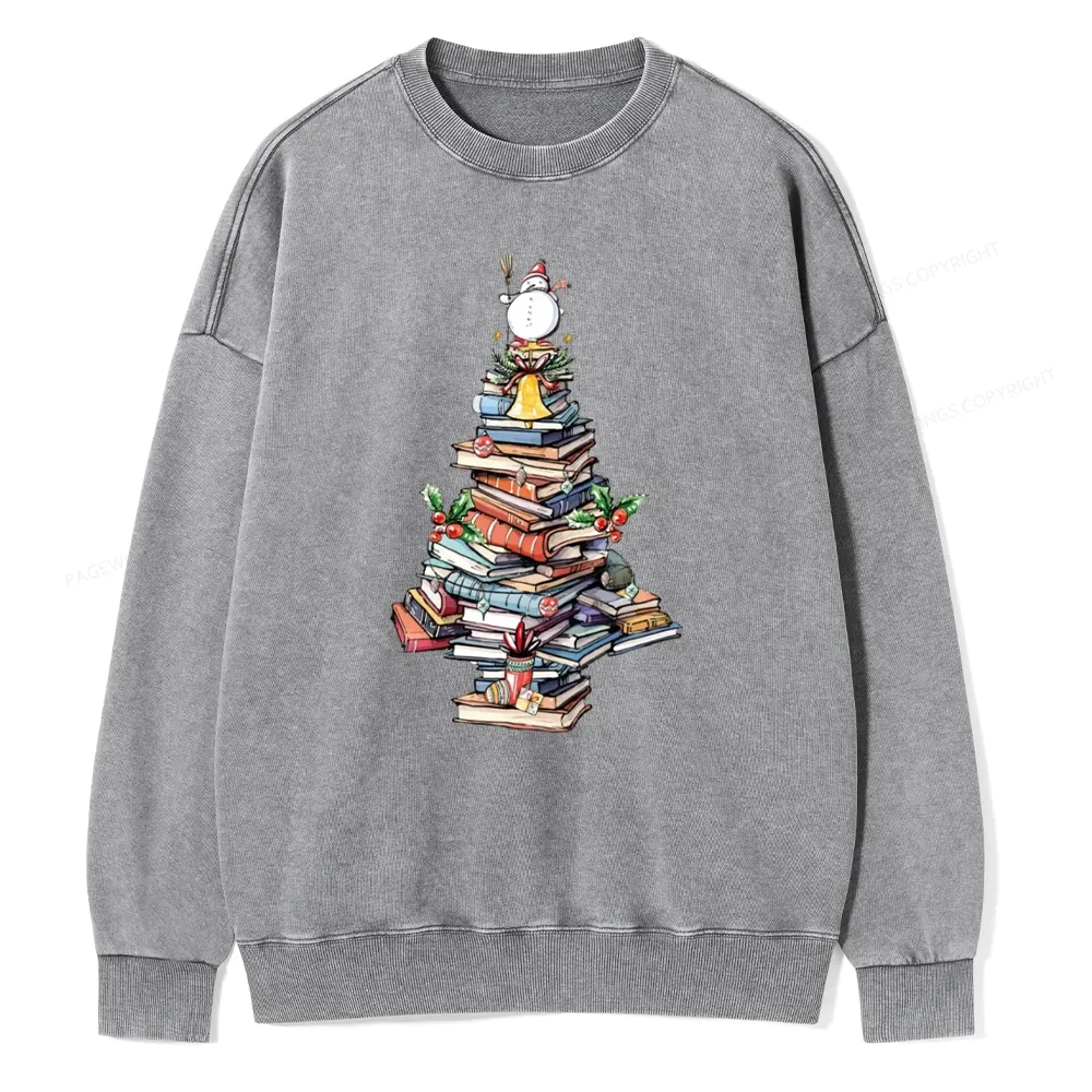 Pagewings Book Christmas Tree Unisex Washed Sweatshirt