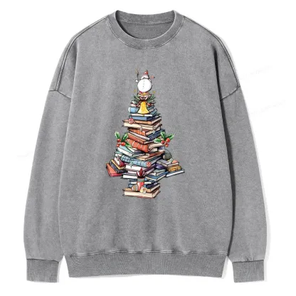 Pagewings Book Christmas Tree Unisex Washed Sweatshirt