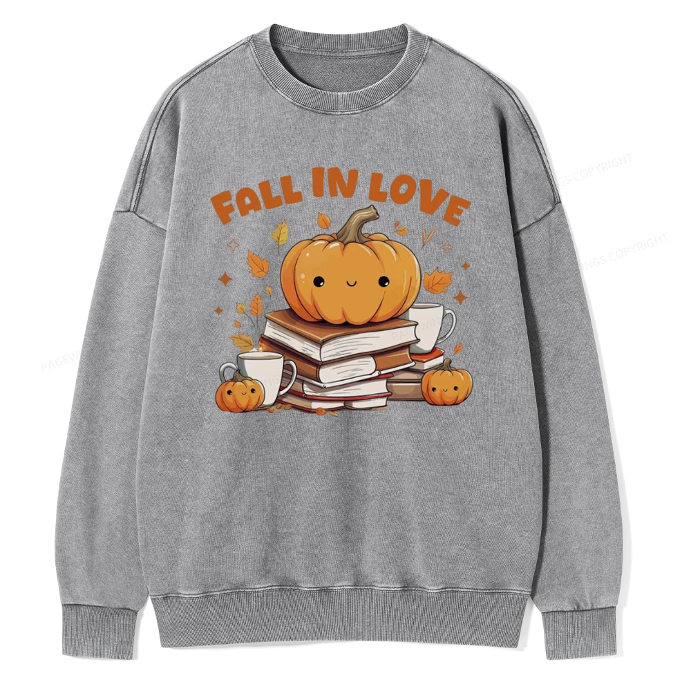 Pagewings Thanksgiving Fall in Love with Reading Unisex Washed Sweatshirt