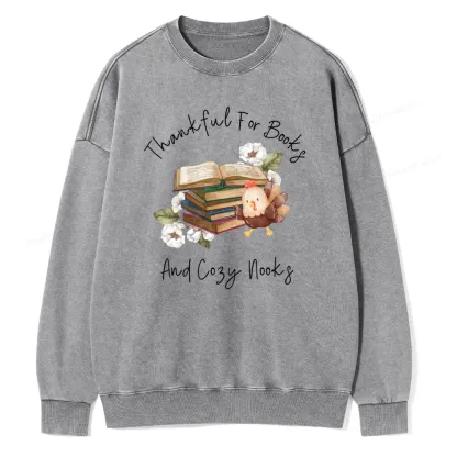 Pagewings Thankful For Books And Cozy Nooks Unisex Washed Sweatshirt