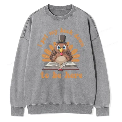 Pagewings Funny Thanksgiving Book Unisex Washed Sweatshirt