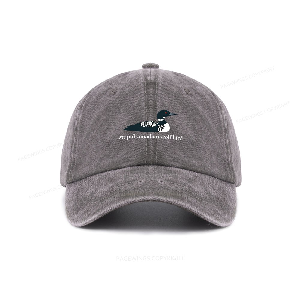 Pagewings Stupid Canadian Wolf Bird Washed Cap