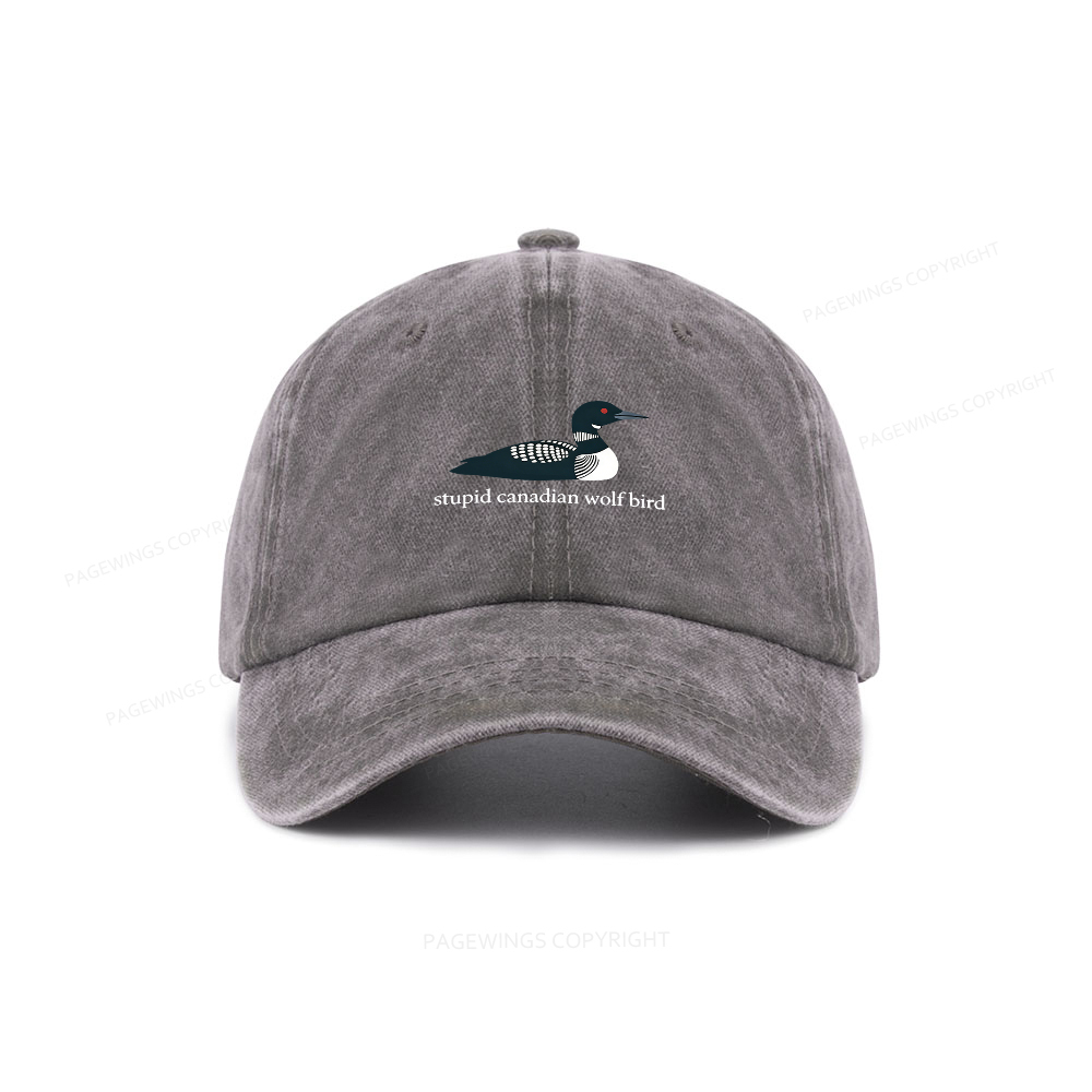 Pagewings Stupid Canadian Wolf Bird Washed Cap