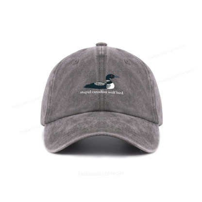 Pagewings Stupid Canadian Wolf Bird Washed Cap