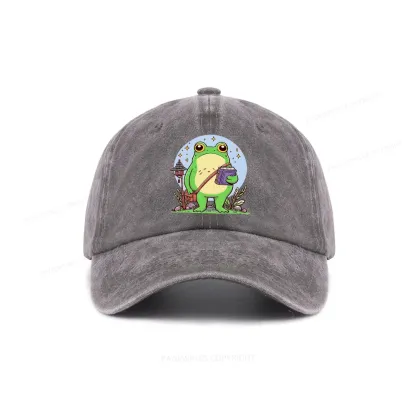 Pagewings Frog Reading Book Washed Cap