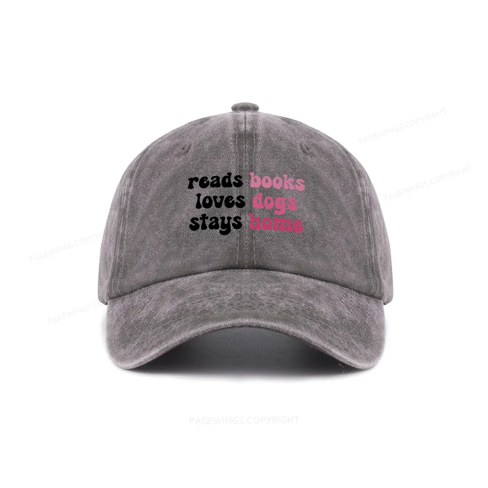Pagewing Read Books & Love Dogs & Stay Home Washed Cap