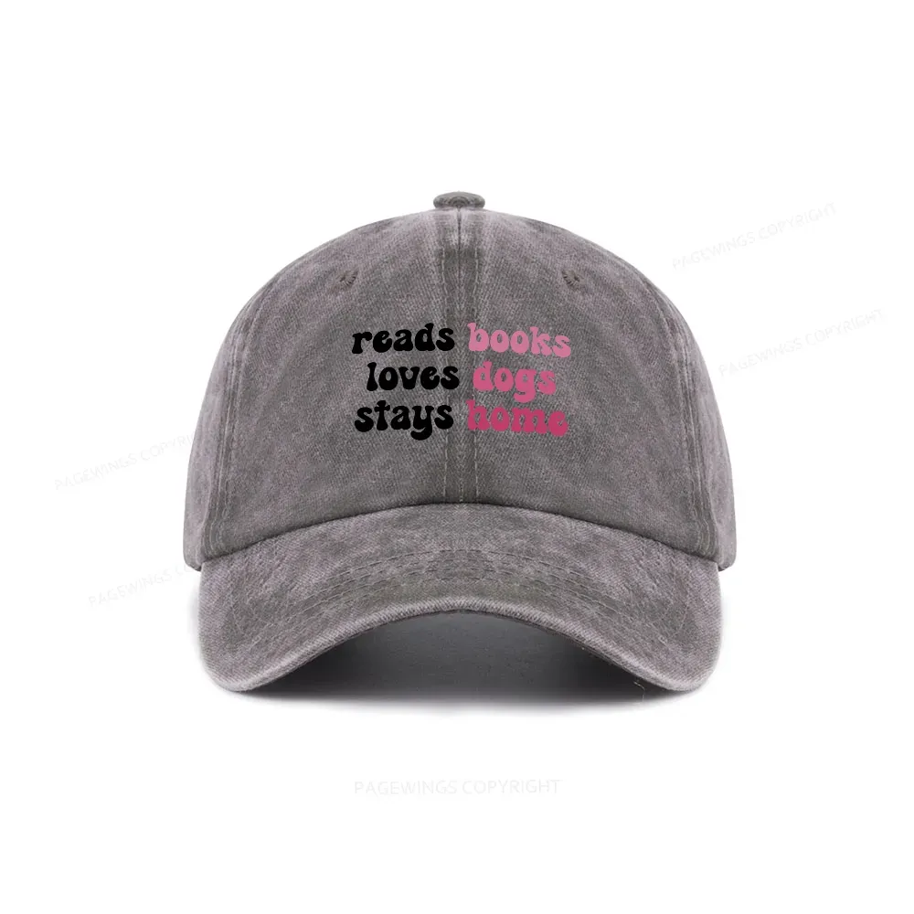 Pagewing Read Books & Love Dogs & Stay Home Washed Cap