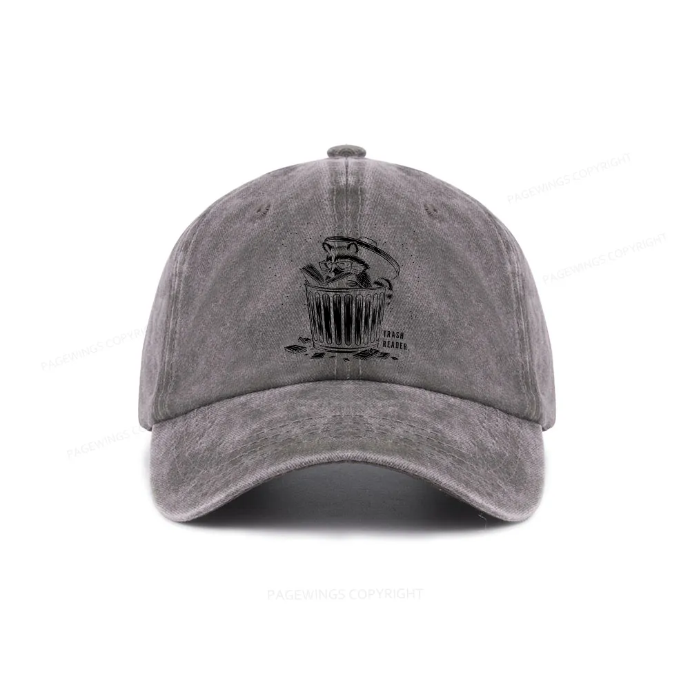 Pagewings Trash Reader Raccoon - Book Quote Washed Cap