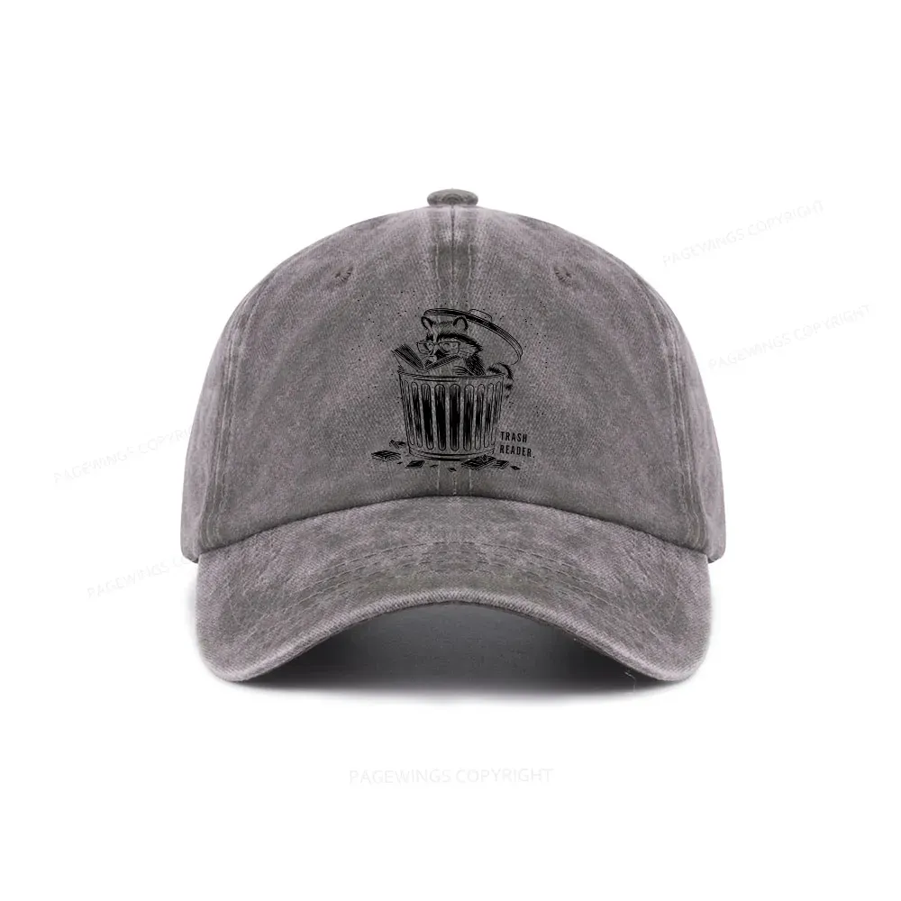 Pagewings Trash Reader Raccoon - Book Quote Washed Cap