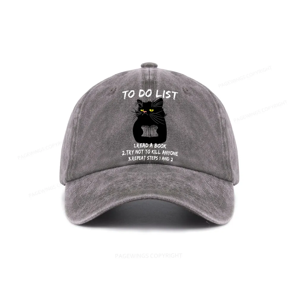 Pagewings Black Cat To Do List Washed Cap