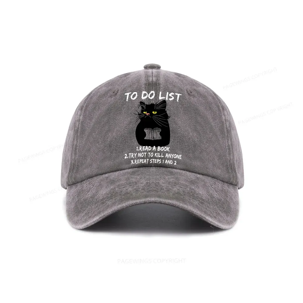 Pagewings Black Cat To Do List Washed Cap