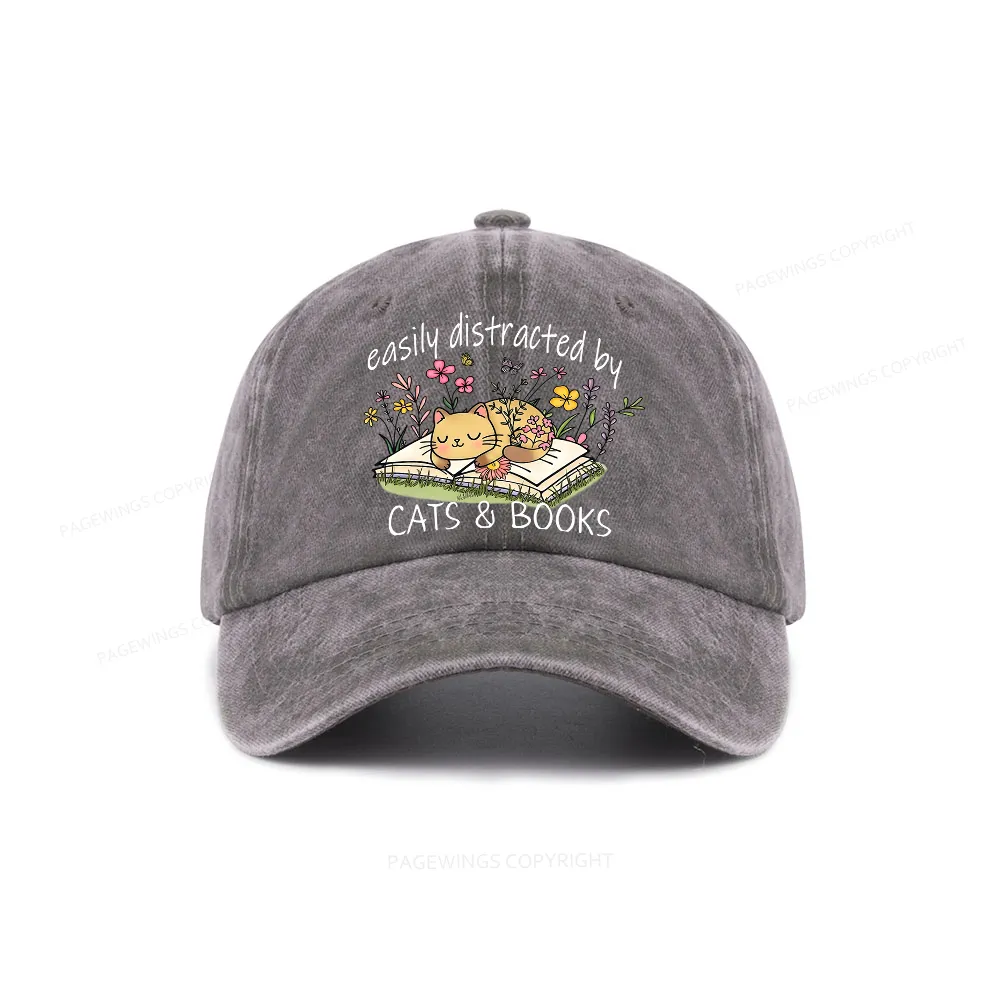 Pagewings Easily Distracted By Cats And Books Washed Cap