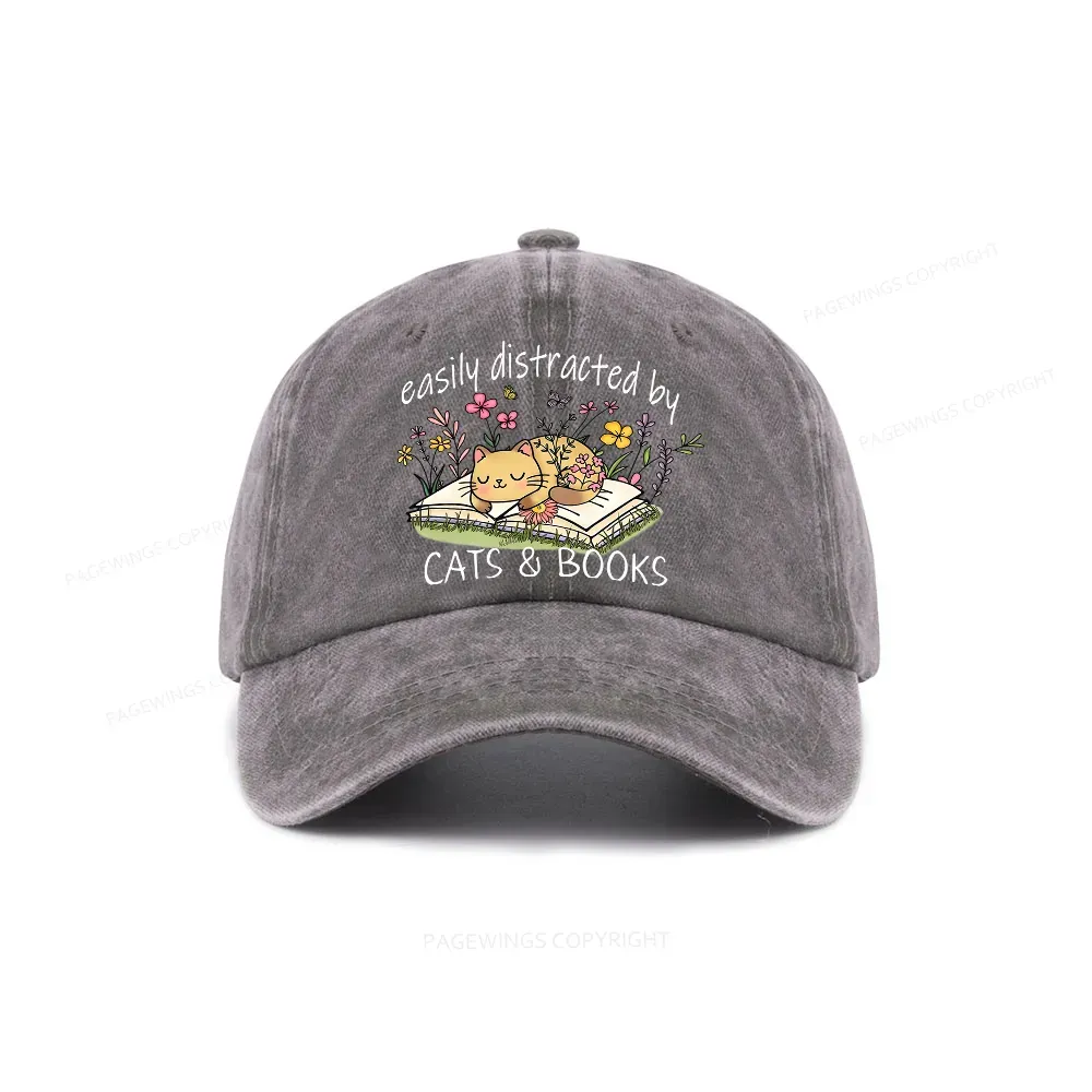 Pagewings Easily Distracted By Cats And Books Washed Cap
