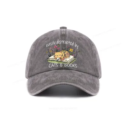 Pagewings Easily Distracted By Cats And Books Washed Cap