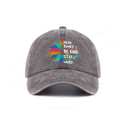 Pagewings Read Books Be Kind Stay Weird on Backpack Washed Cap