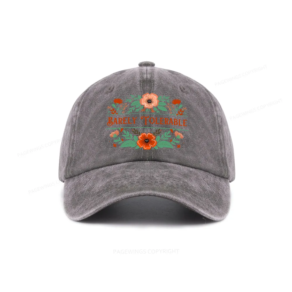 Pagewings Barely Tolerable Book Lover Bookish Washed Cap