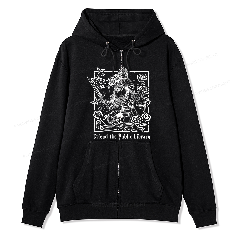 Pagewings Defend The Public Library Unisex Fleece Zip Up Hoodie