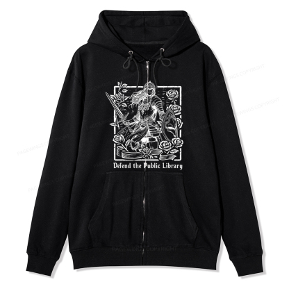 Pagewings Defend The Public Library Unisex Fleece Zip Up Hoodie