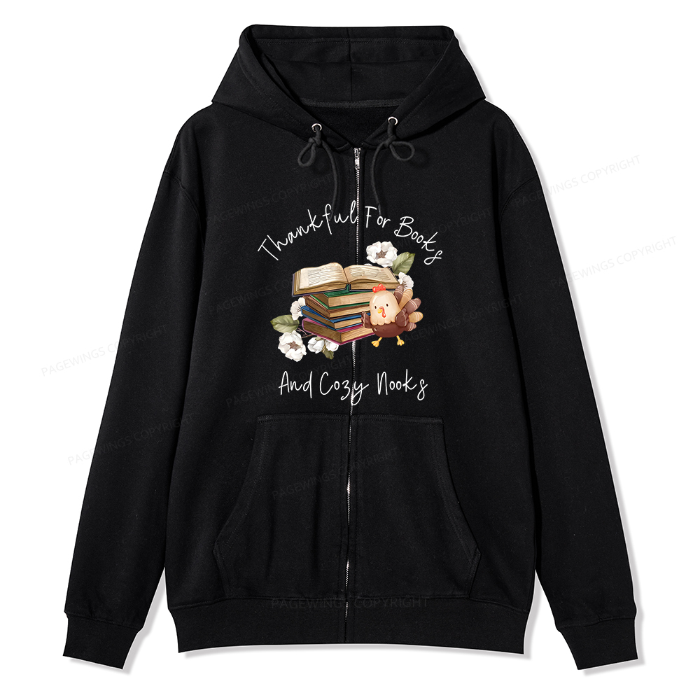 Pagewings Thankful For Books And Cozy Nooks Unisex Fleece Zip Up Hoodie