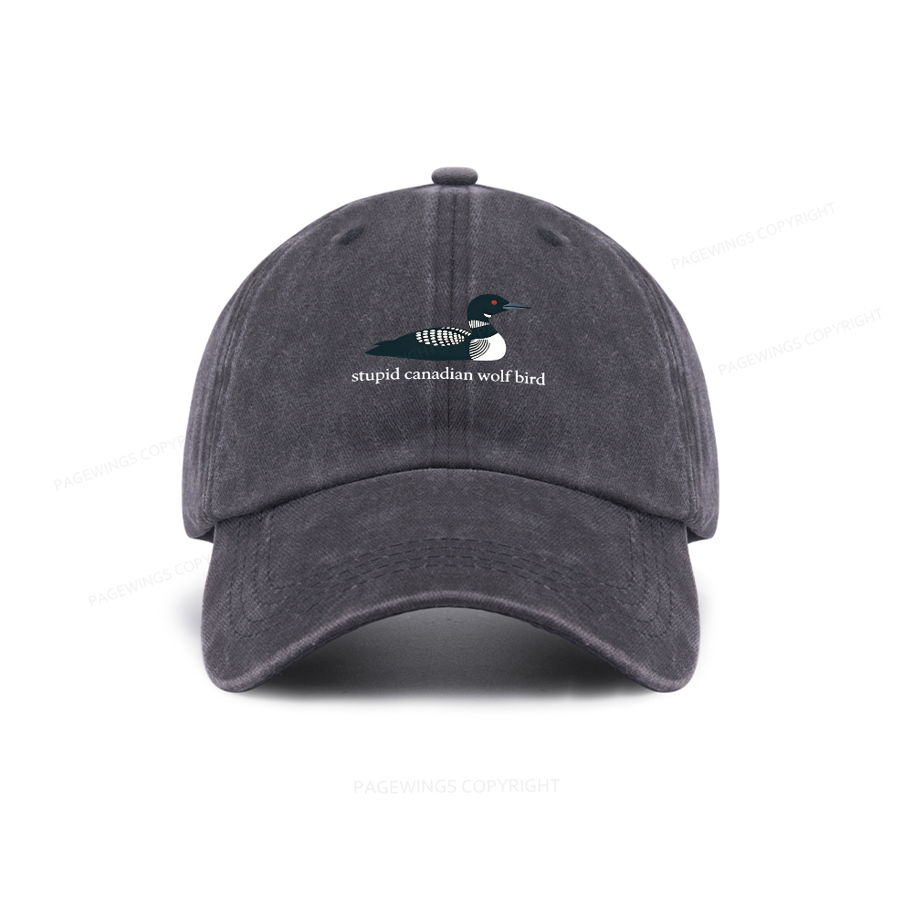 Pagewings Stupid Canadian Wolf Bird Washed Cap