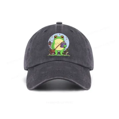 Pagewings Frog Reading Book Washed Cap