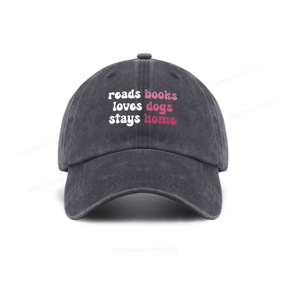 Pagewing Read Books & Love Dogs & Stay Home Washed Cap