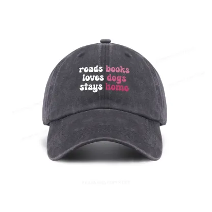 Pagewing Read Books & Love Dogs & Stay Home Washed Cap