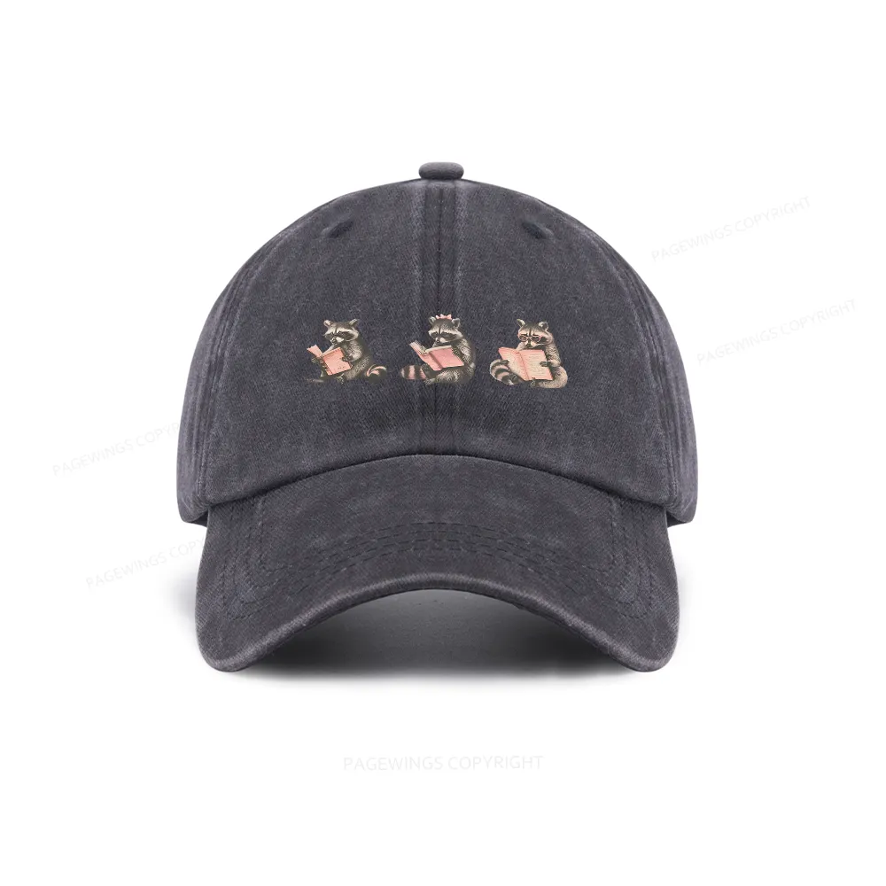 Pagewings Funny Raccoon Bookish Gift Washed Cap