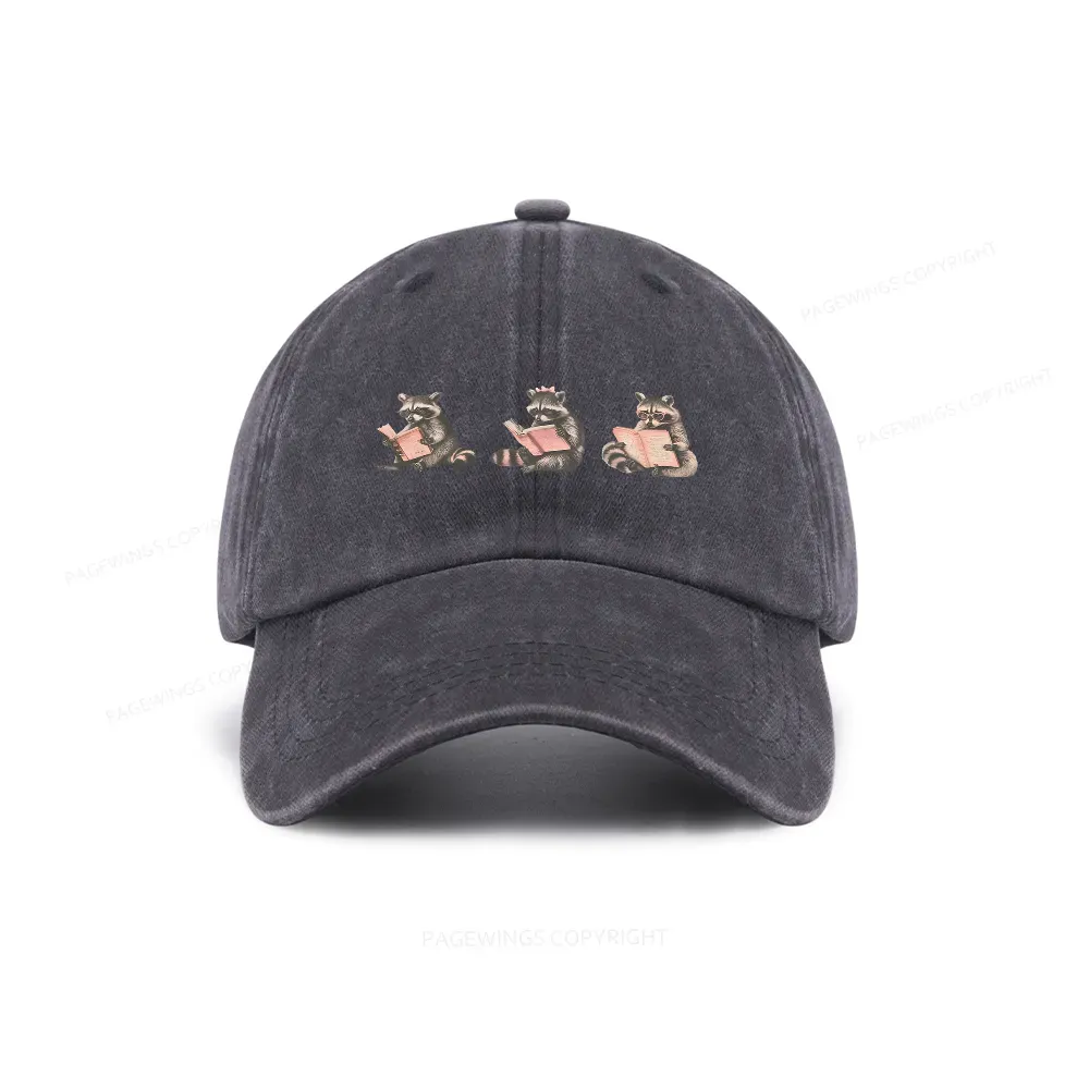 Pagewings Funny Raccoon Bookish Gift Washed Cap
